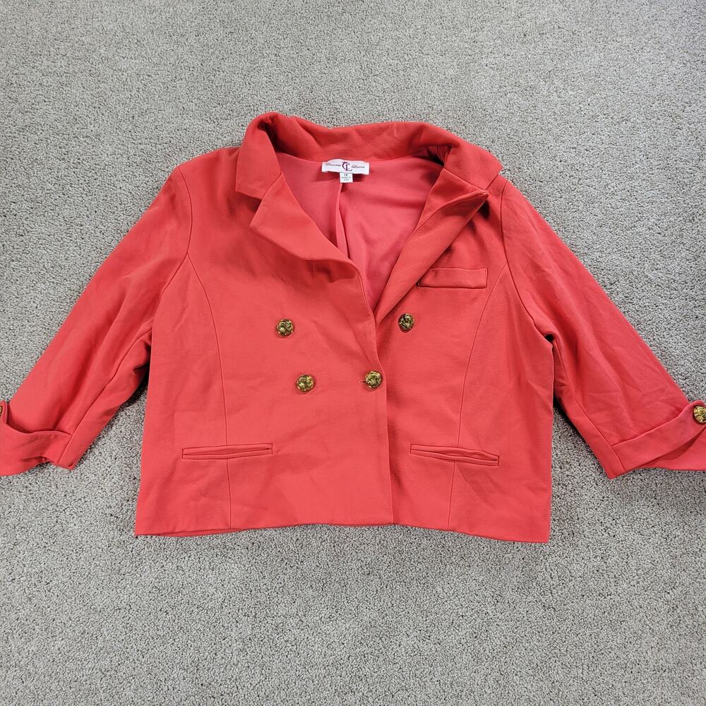 VTG Countess Luann Womens Cropped Blazer 1X Coral Double Breasted Notched Lapel